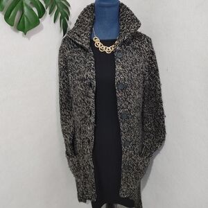 GAP Heathered Black Chunky Belted Cardigan Sweater